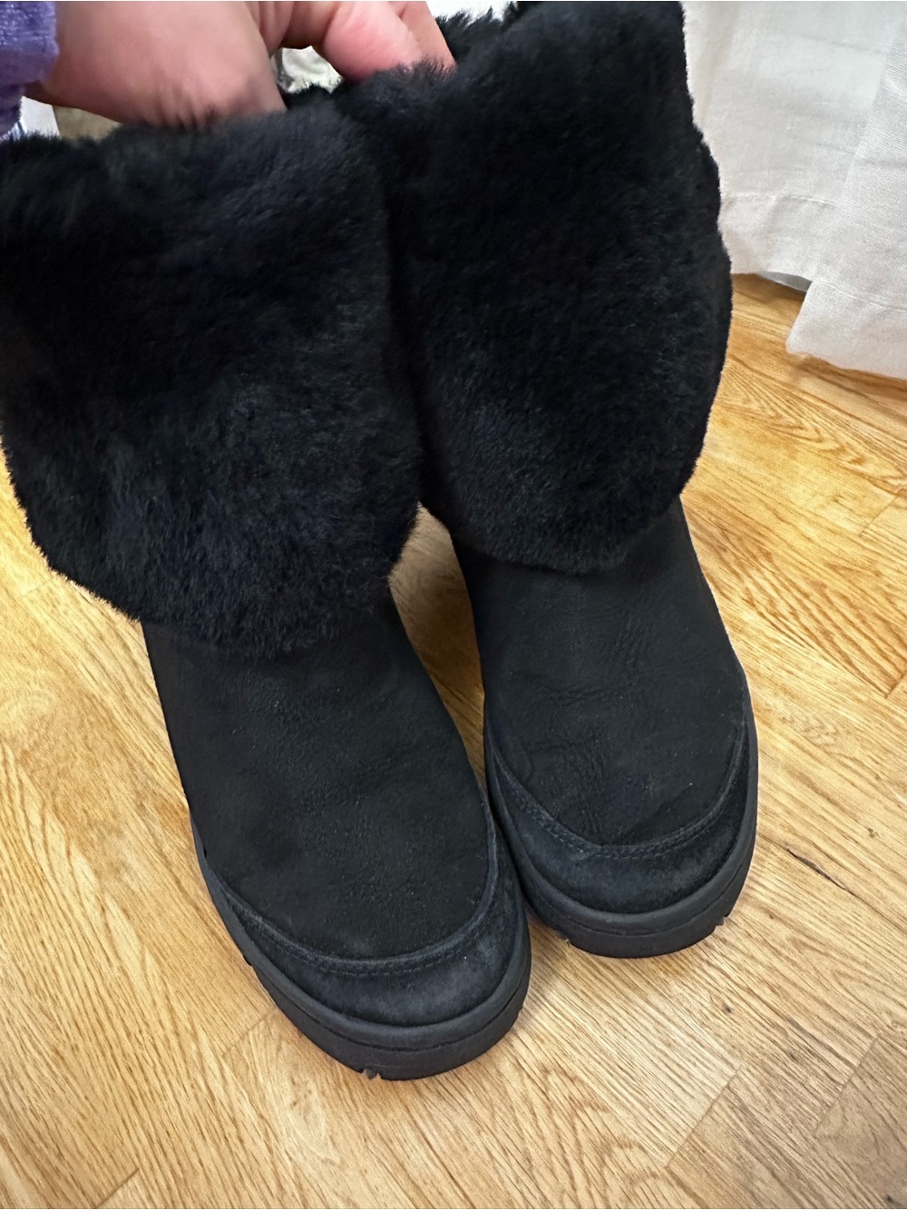 Women's Ultimate Tall Braid Black Foldover Suede’s Winter Boots size w6
